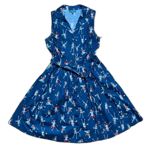 ModCloth Blue Fox Animal Pattern Summer Retro Sleeveless Dress Women's Size 2 - Picture 4 of 11